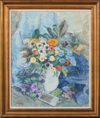 Still Life with Flowers and Photograph, Mid-20th Century, Oil on Canvas-AOI-1106808