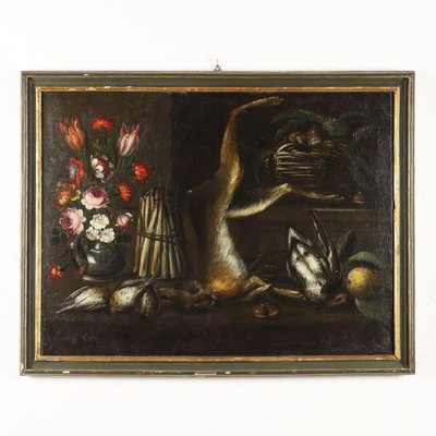 Still Life with Game, Asparagus, Chestnuts and Flowers, 1800s, Oil on Canvas-VMM-1778174