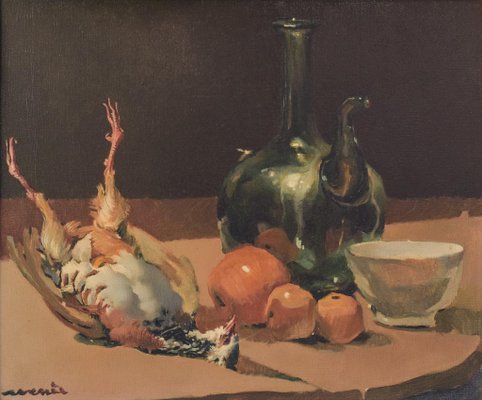 Still Life With Jug and Oranges, 20th-century, Oil on Canvas, Framed-AOI-1189424