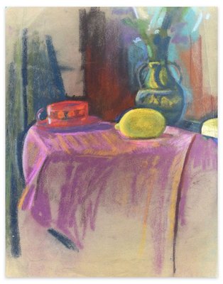 Still Life with Lemon and Hat - Oil Paste and Chalk Drawing - Late 19th Century Late 19th Century-ZCI-757313