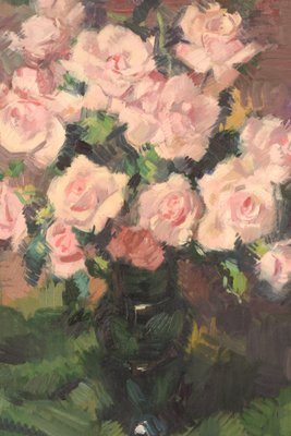 Still Life with Pink Flowers, Mid-20th Century, Oil on Canvas-AOI-1106880