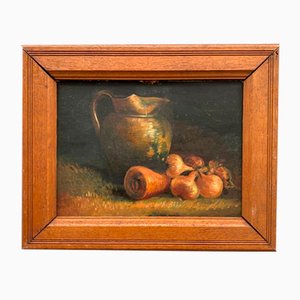 Still Life with Pitcher and Onions, Early 20th Century, Oil on Cardboard, Framed-QKG-1357196