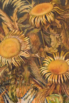 Still Life with Sunflowers and Majolica Jug, Mid-20th Century, Oil on Canvas-AOI-1106865