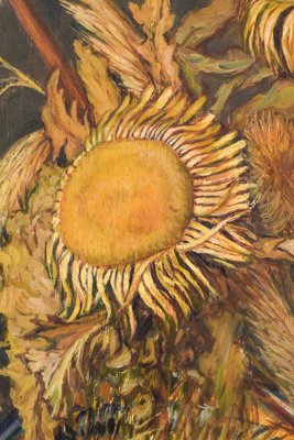 Still Life with Sunflowers and Majolica Jug, Mid-20th Century, Oil on Canvas-AOI-1106865