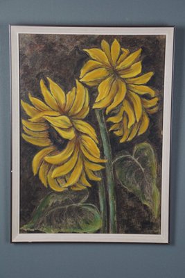 Still Life with Sunflowers, Chalk Drawing, Framed-HPP-1727044