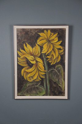 Still Life with Sunflowers, Chalk Drawing, Framed-HPP-1727044