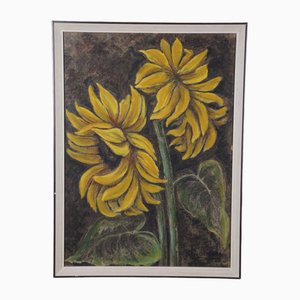 Still Life with Sunflowers, Chalk Drawing, Framed-HPP-1727044