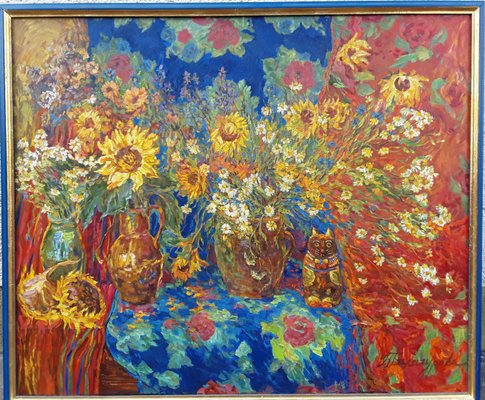 Still Life with Sunflowers Oil Painting by Nina Balagurova, 1993-HOI-697618