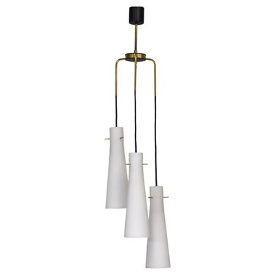 Stilnovo Pendant Light with Opaline Glass Shades & Brass, Italy, 1950s-TE-1345429