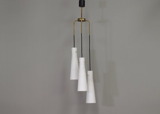 Stilnovo Pendant Light with Opaline Glass Shades & Brass, Italy, 1950s-TE-1345429