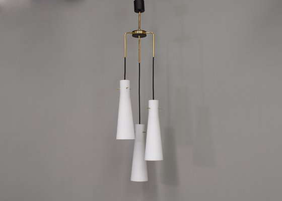 Stilnovo Pendant Light with Opaline Glass Shades & Brass, Italy, 1950s-TE-1345429