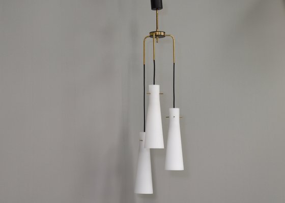 Stilnovo Pendant Light with Opaline Glass Shades & Brass, Italy, 1950s-TE-1345429