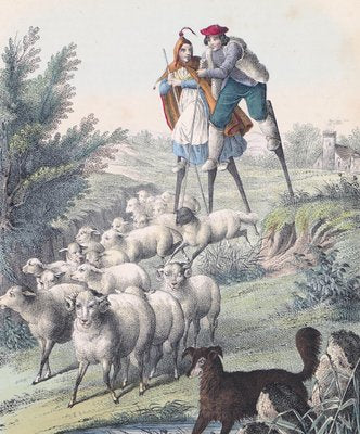 Stilt-Walking Shepherds - Original Lithograph - 1860 1860-ZCI-755880