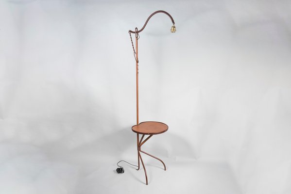 Stitched Leather Floor Lamp attributed to Jacques Adnet, 1950s-VRR-1435842