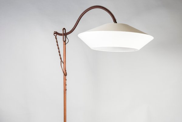 Stitched Leather Floor Lamp attributed to Jacques Adnet, 1950s-VRR-1435842