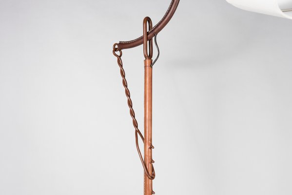 Stitched Leather Floor Lamp attributed to Jacques Adnet, 1950s-VRR-1435842