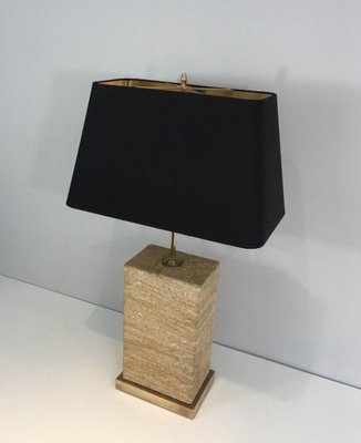 Stone and Brass Table Lamp, 1970s-BA-1365591