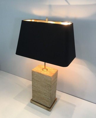 Stone and Brass Table Lamp, 1970s-BA-1365591