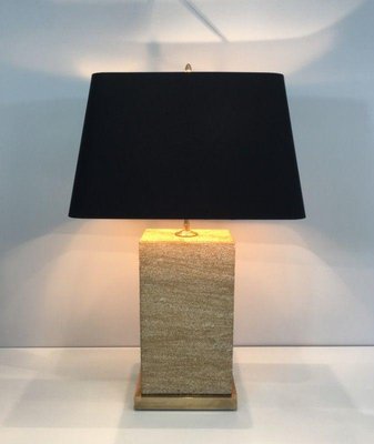 Stone and Brass Table Lamp, 1970s-BA-1365591