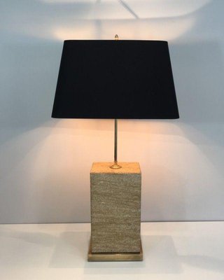 Stone and Brass Table Lamp, 1970s-BA-1365591