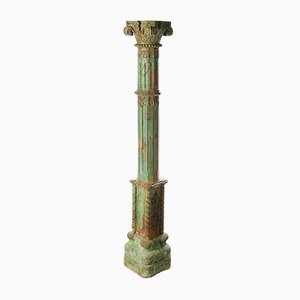 Stone Column and Carved and Patinated Wood-NQ-702209