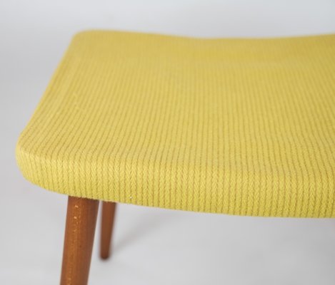 Stool in Yellow Fabric with Teak Legs, Denmark, 1960s-UY-1168390