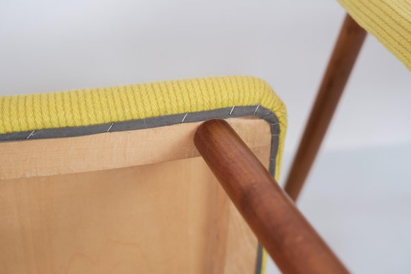 Stool in Yellow Fabric with Teak Legs, Denmark, 1960s-UY-1168390