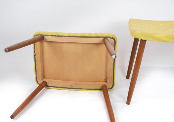 Stool in Yellow Fabric with Teak Legs, Denmark, 1960s-UY-1168390