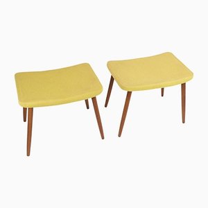 Stool in Yellow Fabric with Teak Legs, Denmark, 1960s-UY-1168390