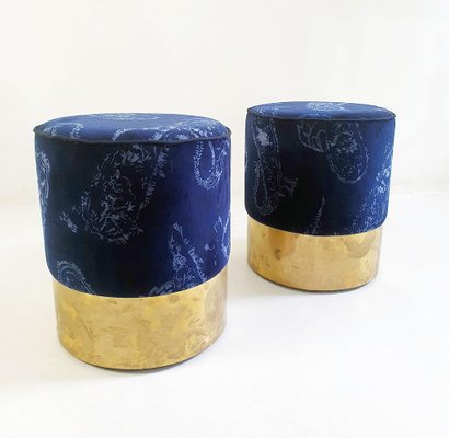 Stools in Brass and Velvet, Italy, Set of 2-FO-1269875