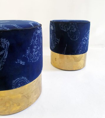 Stools in Brass and Velvet, Italy, Set of 2-FO-1269875