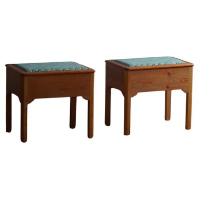 Stools in Pine & Fabric with Storage, 1950s, Set of 2-MXF-1781175