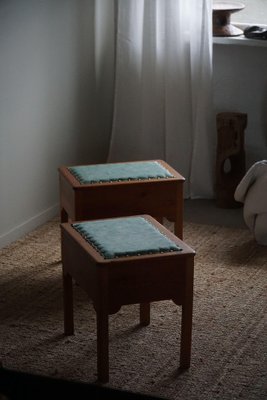 Stools in Pine & Fabric with Storage, 1950s, Set of 2-MXF-1781175