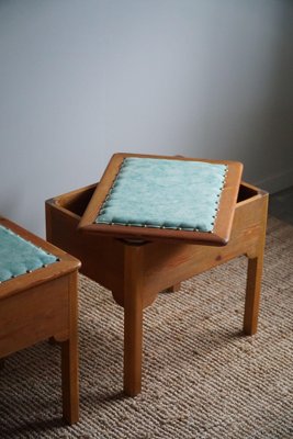 Stools in Pine & Fabric with Storage, 1950s, Set of 2-MXF-1781175