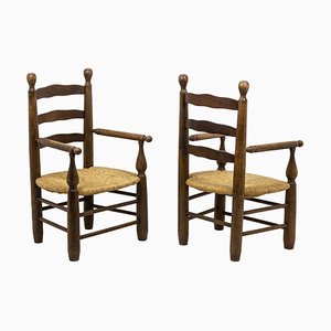 Straw Armchairs in Natural Beech, 1950s, Set of 2-CEJ-968314