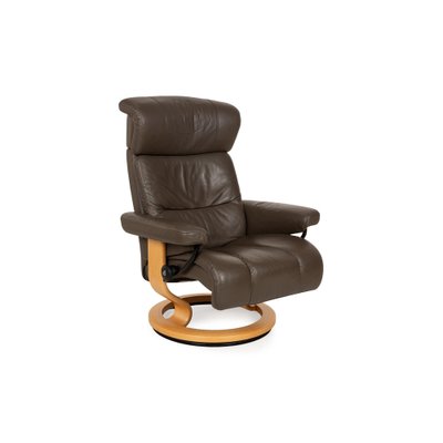 Stressless Leather Armchair with Stool, Set of 2-RQW-2041476