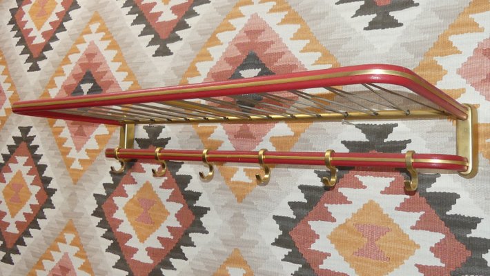 String Coat Rack in Red Brass With Hat Hooks, 1950s-AFE-1330866