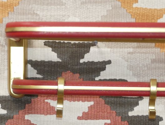 String Coat Rack in Red Brass With Hat Hooks, 1950s-AFE-1330866