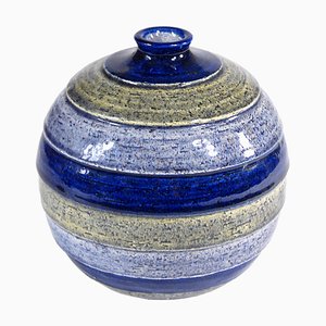 Striped Ceramic Vase in Rimini Blue from Bitossi, Italy, 1970s-GIW-1098643