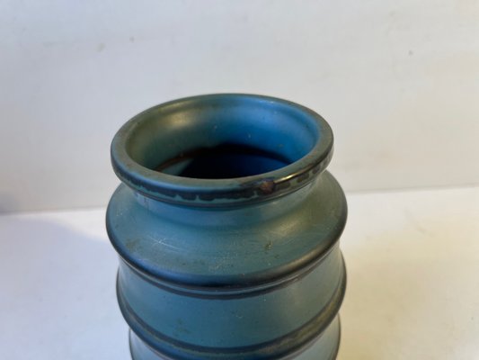 Striped Petrol Blue Ceramic Vase by Knabstrup, 1960s-LCR-1139127