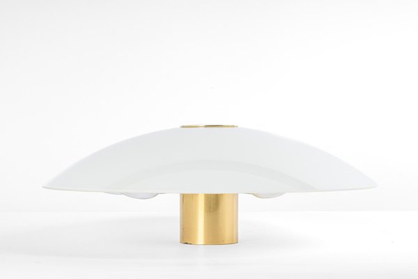 Stunning Flush Mount in Opal Glass and Brass by Florian Schulz, Germany-UGR-1355684