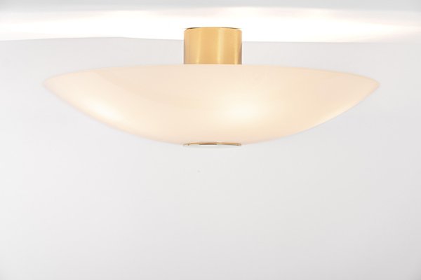 Stunning Flush Mount in Opal Glass and Brass by Florian Schulz, Germany-UGR-1355684