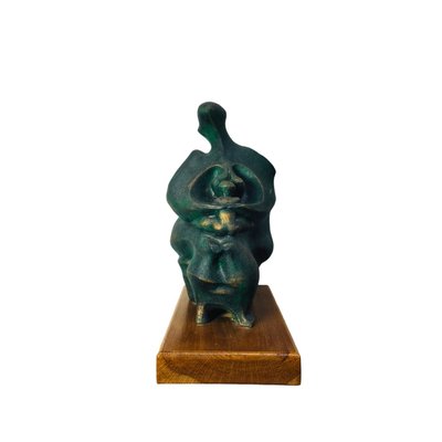 Stylized Mother and Child Bronzed Ceramic Sculpture, 1970s-UWE-1784152