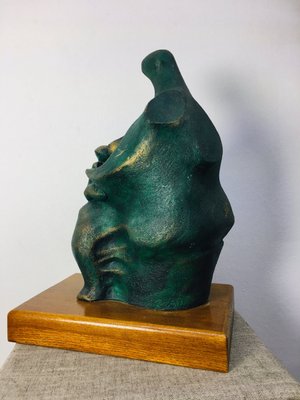 Stylized Mother and Child Bronzed Ceramic Sculpture, 1970s-UWE-1784152