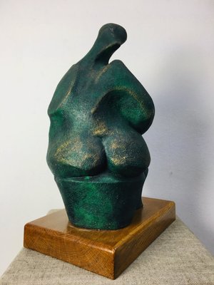 Stylized Mother and Child Bronzed Ceramic Sculpture, 1970s-UWE-1784152