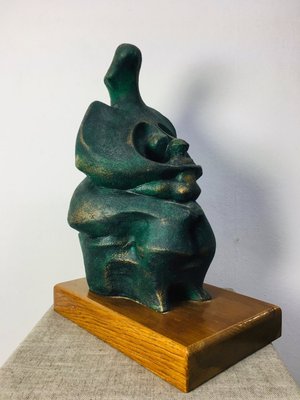 Stylized Mother and Child Bronzed Ceramic Sculpture, 1970s-UWE-1784152