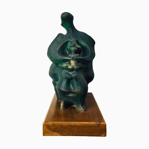 Stylized Mother and Child Bronzed Ceramic Sculpture, 1970s-UWE-1784152