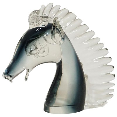 Stylized Murano Horse Head Sculpture in Sommerso Glass-KJP-1149356