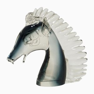 Stylized Murano Horse Head Sculpture in Sommerso Glass-KJP-1149356