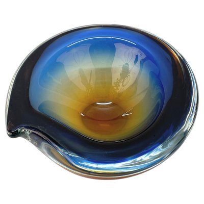 Submerged Murano Glass Ashtray or Bowl in Amber & Blue by Flavio Poli, Italy, 1960s-JDR-1125434